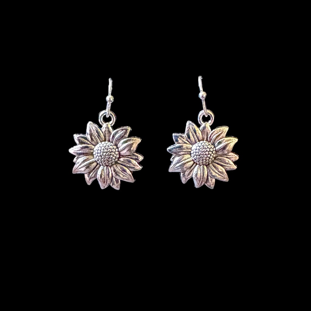 Silver Sunflower Fashion Earrings